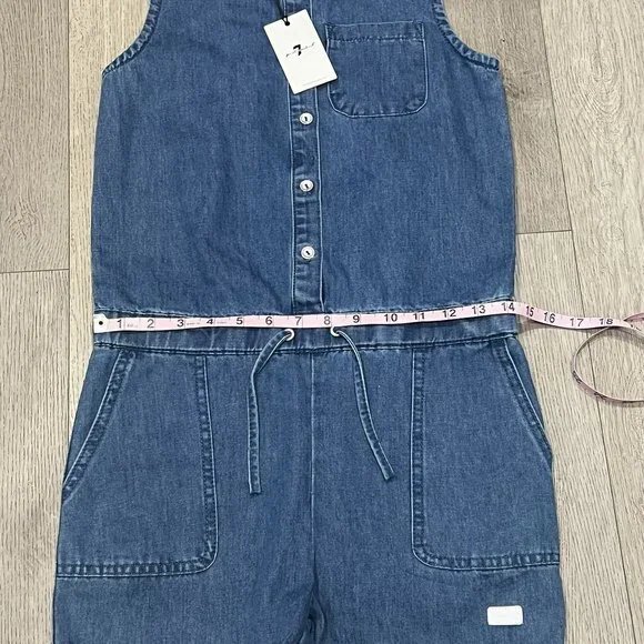 NWT 7 For All Mankind Denim Blue Chambray‎ Shorts Sleeveless Romper Girls Size L - Picture 10 of 11